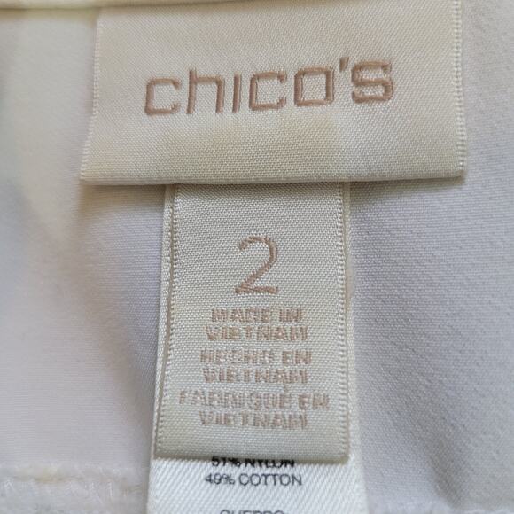 Chico's Size 2 US L Diamond Mesh Moto Jacket White Layer Mature Office Zipper - Picture 8 of 10